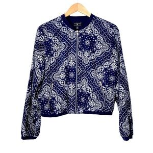 Navy & White Paisley Bomber Lightweight Jacket